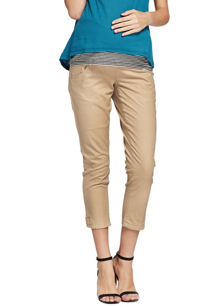 Cool Touch Maternity Ankle Biter Pants-Khaki1