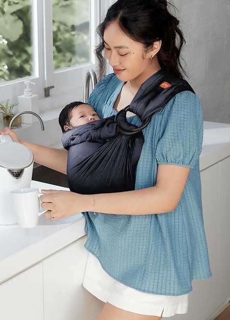 Solid Linen Baby Ring Sling-Navy1