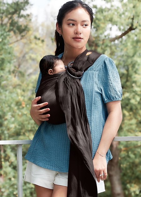 Solid Linen Baby Ring Sling-Charcoal1