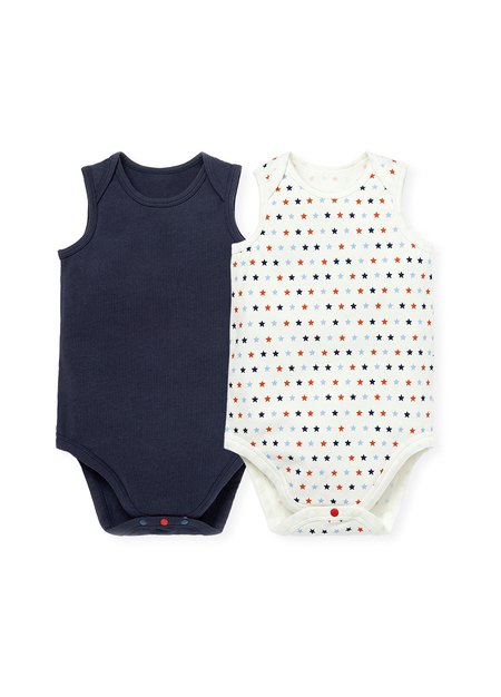 Baby Cotton Sleeveless Bodysuit 2 Pack-Navy1
