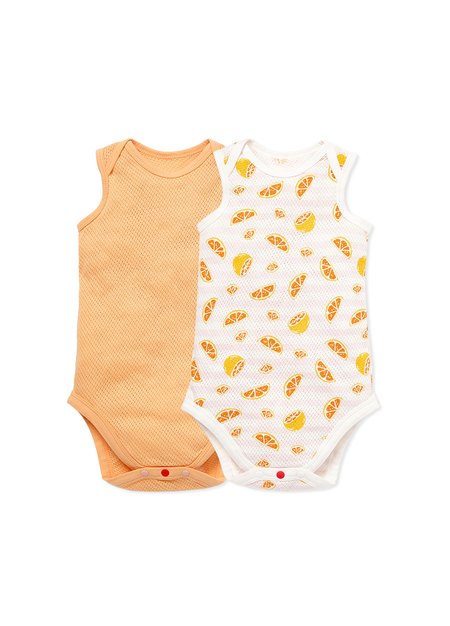 Baby Cotton Mesh Sleeveless Bodysuit 2 Pack-Orange1