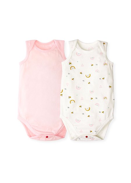 Baby Cotton Sleeveless Bodysuit 2 Pack-Pink1
