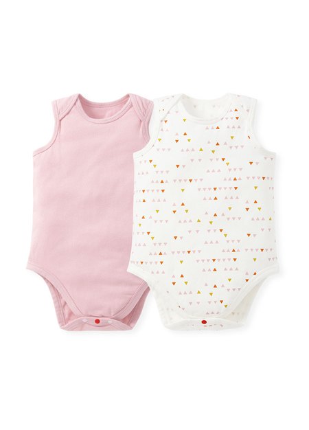 Geometry Baby Cotton Sleeveless Bodysuit 2 Pack-Pink1