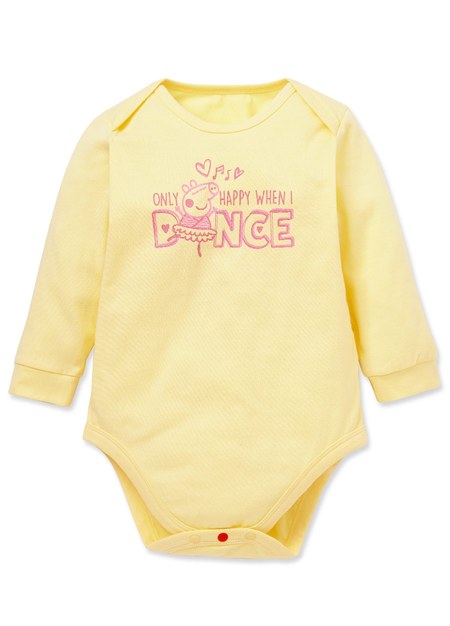 Dancing Peppa Pig Baby Cotton Long Sleeve Bodysuit-Butter1