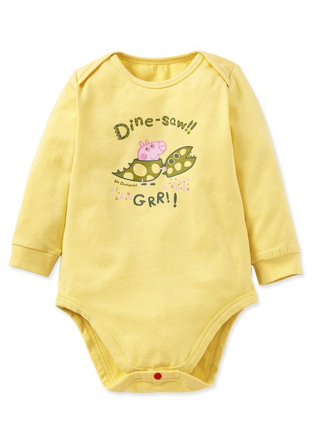 Dinosaur George Pig Baby Cotton Long Sleeve Bodysuit-Butter1
