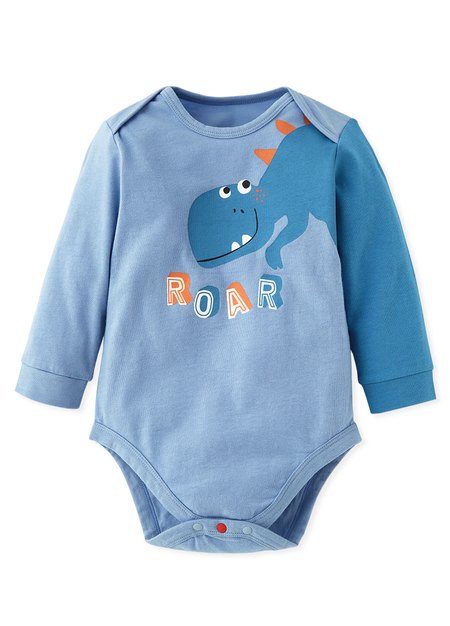 Dinosaur Soar Baby Cotton L/S Bodysuit-Mid Blue1