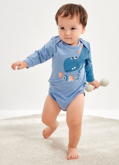 Dinosaur Soar Baby Cotton L/S Bodysuit-Mid Blue2