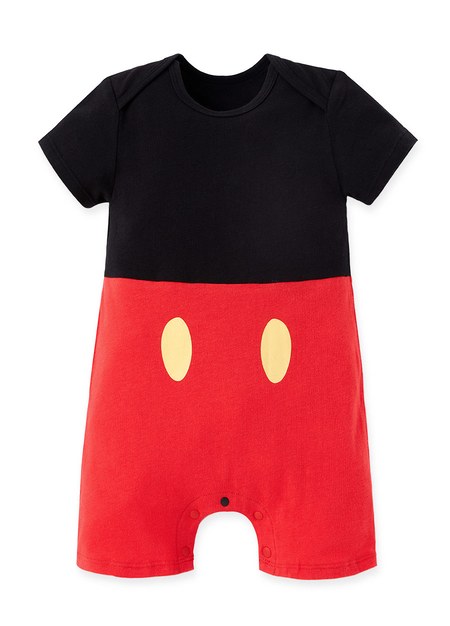 Disney Mickey Yellow Button Baby Cotton S/S Romper-Red1