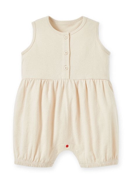 Button Front Baby Sleeveless Romper-Cream1