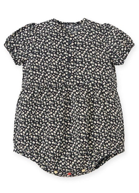 Floral-print Baby Short Sleeve Romper-Black1