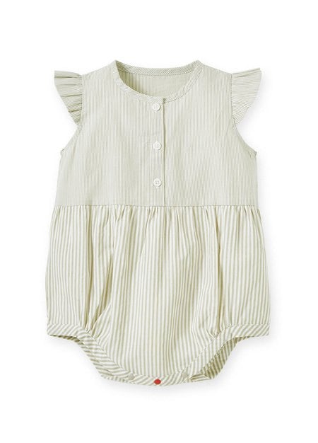 Striped Baby Ruffle Sleeve Romper-Lime1