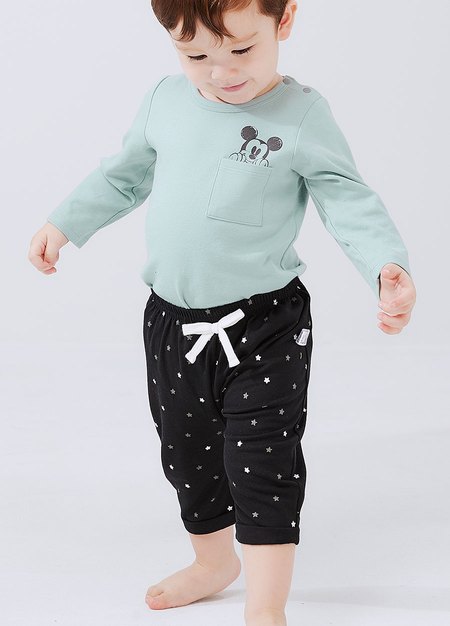 Twinkle Stars Baby Cotton Rolled Up Pants-Black2