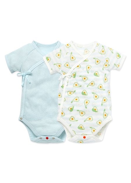 Baby Cotton Mesh Short Sleeve Bodysuit 2 Pack-Lime1
