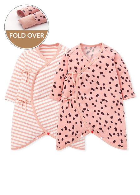 Grass Jelly Newborn Cotton S/S Bodysuit 2 Pcs Pack-Dusty Pink1