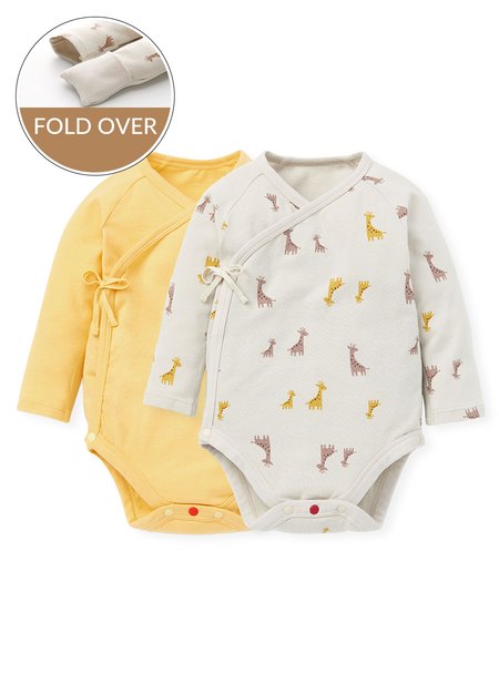 Giraffe Baby Cotton L/S Bodysuit 2 Pack-Khaki1