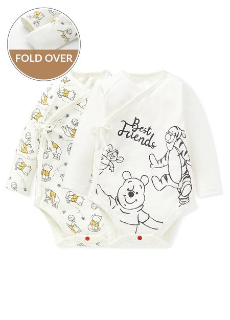 Disney Winnie The Pooh Newborn Cotton L/S Bodysuit 2 Pcs Pack-Cream1