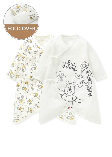 Disney Winnie The Pooh Newborn Cotton L/S Romper 2 Pcs Pack-Cream1