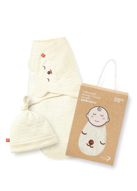 Antibacterial Newborn Cocoon Swaddle Gift Set-Sleeping Bear-Cream1