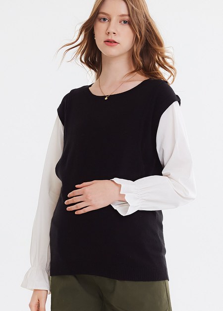 Double Layer Knitted Maternity & Nursing Top-Black1