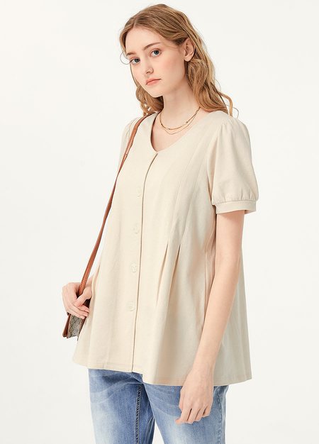 Puff Sleeves Button Down Maternity & Nursing Top