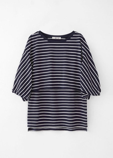 Striped Puff Sleeve Maternity & Nursing Top