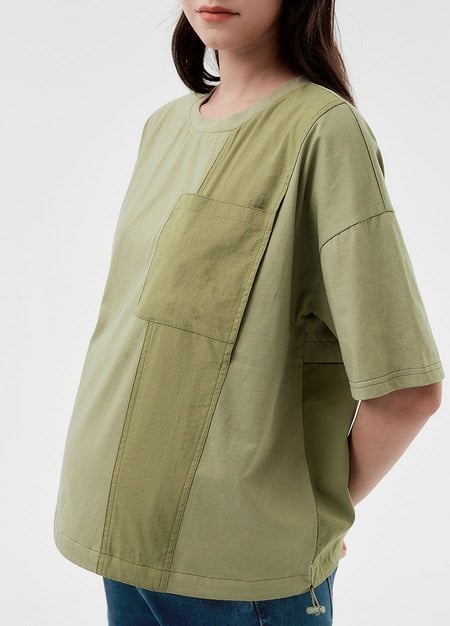 Blend Short Sleeve Maternity & Nursing Top-Olive4