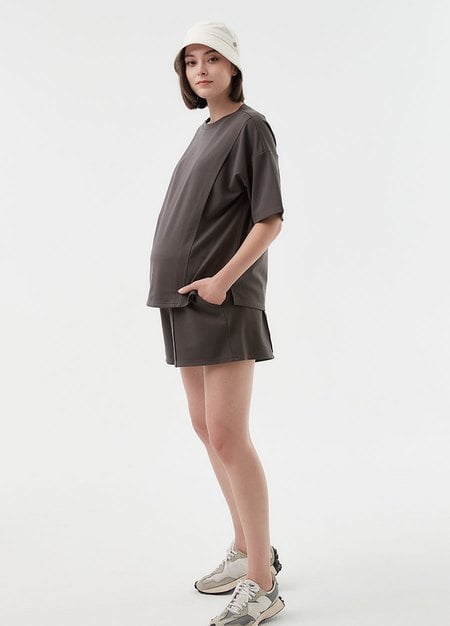 Loose-Fit Cooling Maternity & Nursing Top-Charcoal4