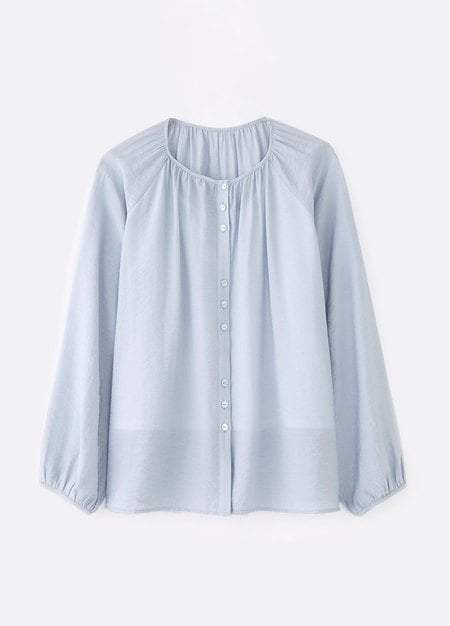 Pleated Round Neck Long Sleeve Maternity & Nursing Blouse