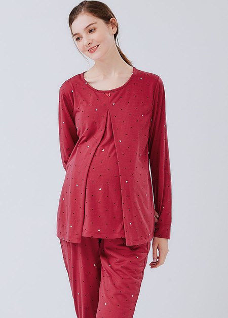 Mickey Dotty Maternity & Nursing Pyjama Set-Brick1