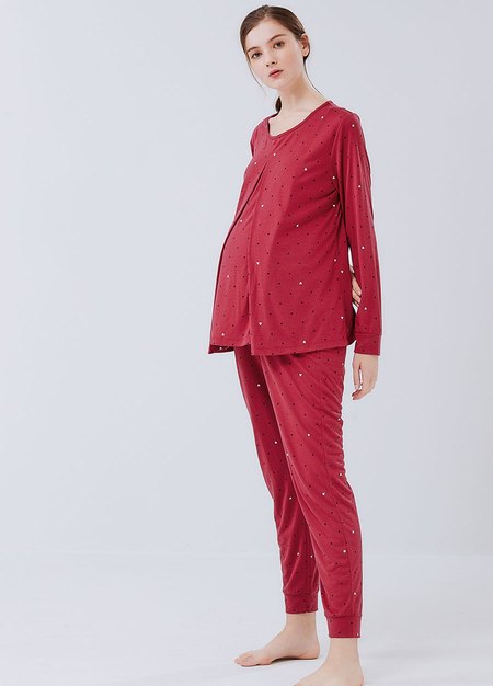 Mickey Dotty Maternity & Nursing Pyjama Set-Brick2