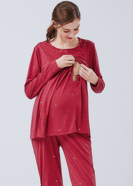 Mickey Dotty Maternity & Nursing Pyjama Set-Brick3