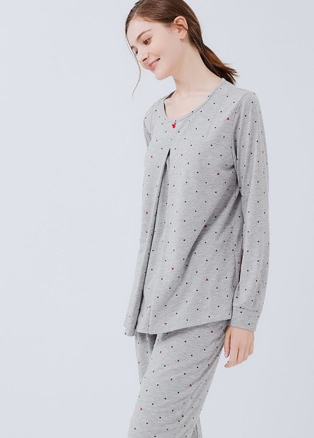 Mickey Dotty Maternity & Nursing Pyjama Set-Silver1