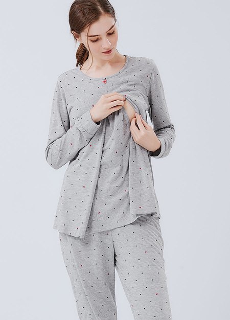 Mickey Dotty Maternity & Nursing Pyjama Set-Silver2