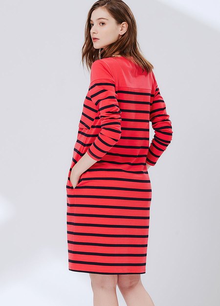 Striped Maternity & Nursing Dress-Red4