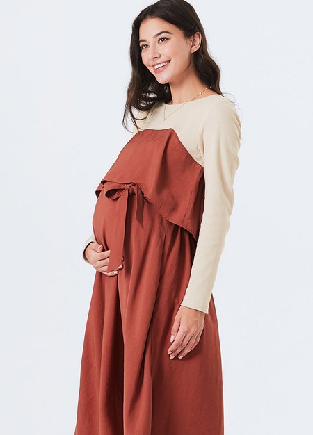Splicing Maternity & Nursing Dress-Brick4