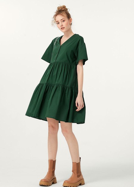 Flared Hem Cotton Maternity & Nursing Dress-Green3