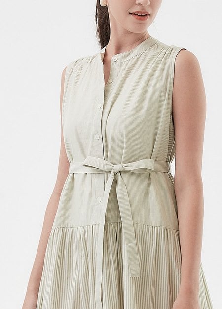 Stripe & Solid Sleeveless Maternity & Nursing Dress-Lime4