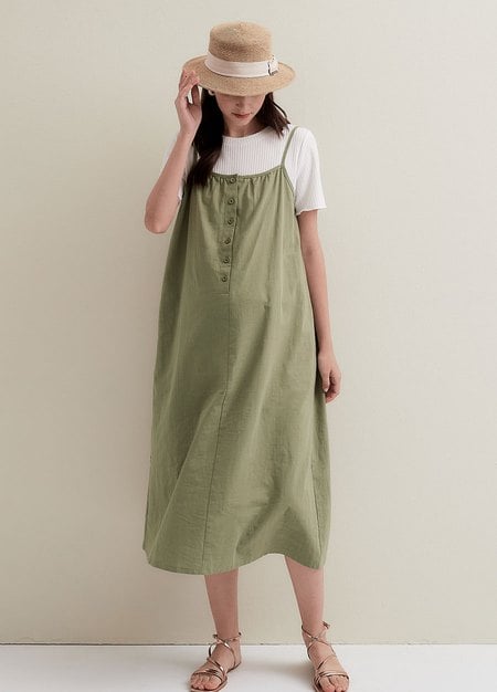 Buttoned Short Sleeve Maternity & Nursing Dress-Olive1