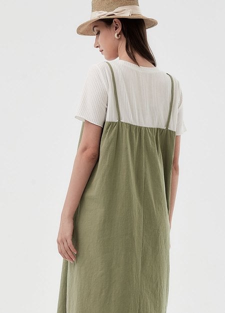 Buttoned Short Sleeve Maternity & Nursing Dress-Olive4