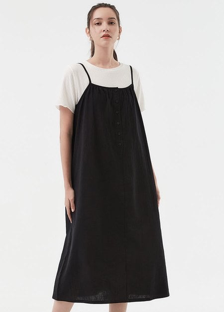 Buttoned Short Sleeve Maternity & Nursing Dress-Black4