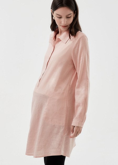 Half Button Collared Maternity & Nursing Long Blouse-Light Pink1