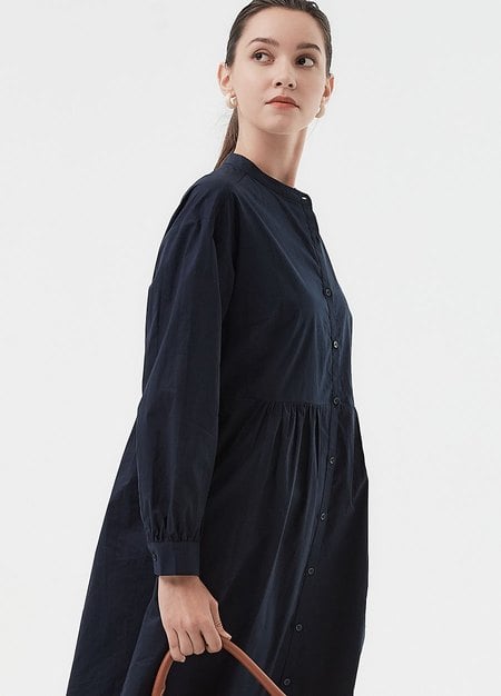 Cotton Long Sleeve Maternity & Nursing Shirt Dress-Navy3
