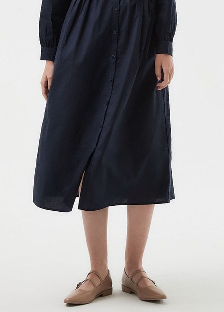 Cotton Long Sleeve Maternity & Nursing Shirt Dress-Navy4