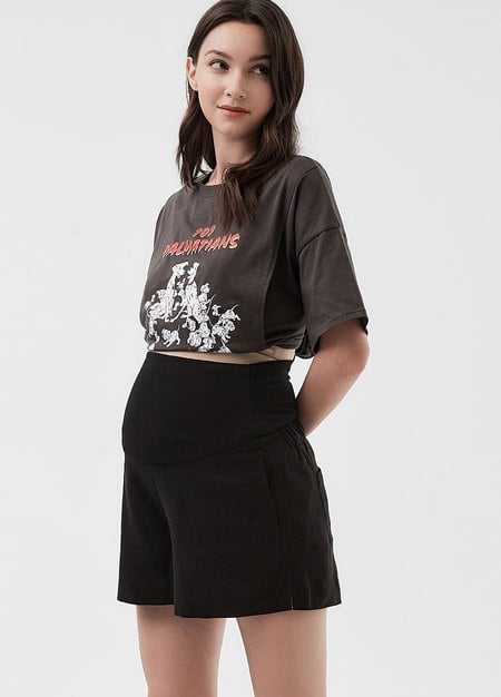 Cooling Linen Maternity Shorts-Black3