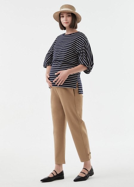 Good Stretch Maternity Tapered Pants-Khaki4