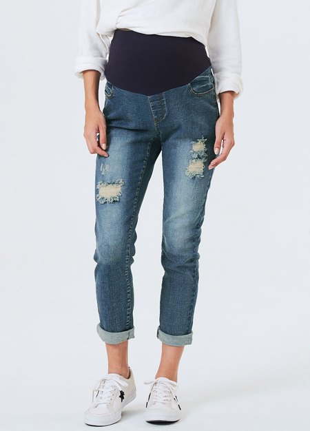 Ripped Detail Maternity Jeans-Navy2