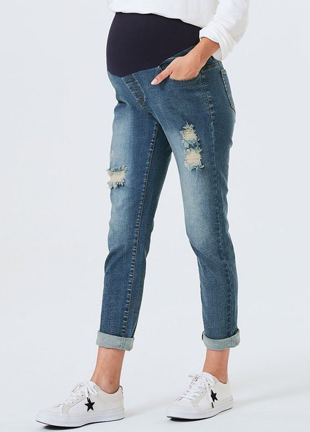 Ripped Detail Maternity Jeans-Navy3