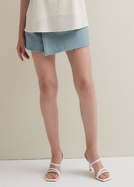 Wrap Maternity Denim Skort-Light Blue1