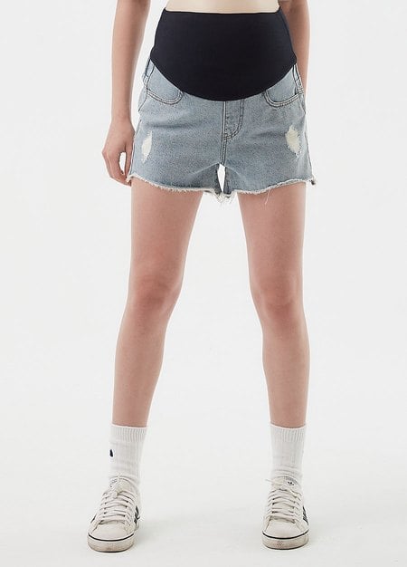 Raw Hem Maternity Denim Shorts