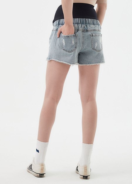 Raw Hem Maternity Denim Shorts-Light Blue4